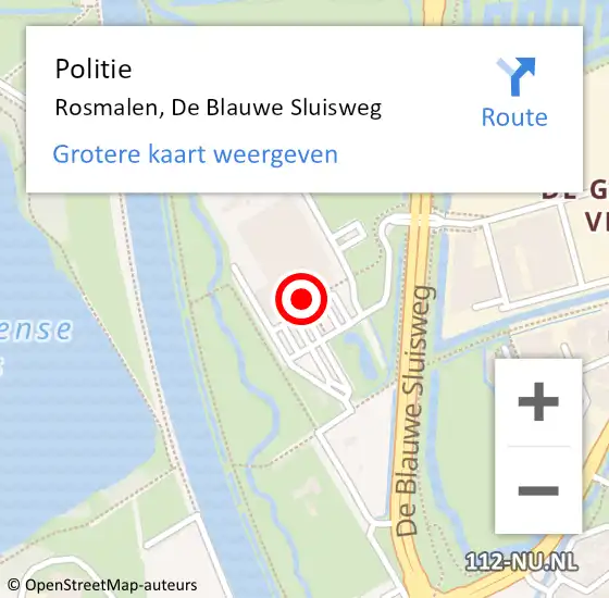 Locatie op kaart van de 112 melding: Politie Rosmalen, De Blauwe Sluisweg op 2 mei 2023 20:28