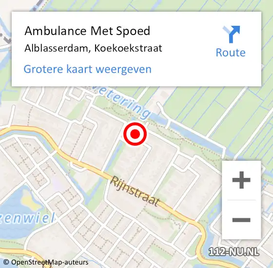 Locatie op kaart van de 112 melding: Ambulance Met Spoed Naar Alblasserdam, Koekoekstraat op 2 mei 2023 20:41