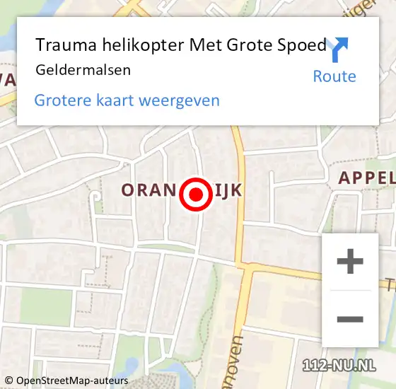 Locatie op kaart van de 112 melding: Trauma helikopter Met Grote Spoed Naar Geldermalsen op 2 mei 2023 20:43