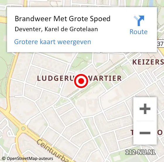 Locatie op kaart van de 112 melding: Brandweer Met Grote Spoed Naar Deventer, Karel de Grotelaan op 2 mei 2023 20:43