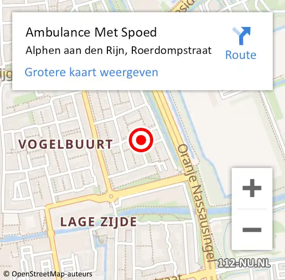 Locatie op kaart van de 112 melding: Ambulance Met Spoed Naar Alphen aan den Rijn, Roerdompstraat op 2 mei 2023 20:49