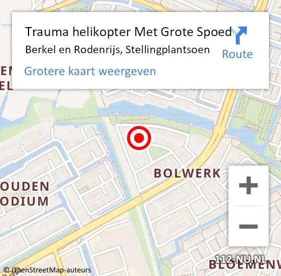 Locatie op kaart van de 112 melding: Trauma helikopter Met Grote Spoed Naar Berkel en Rodenrijs, Stellingplantsoen op 2 mei 2023 20:58