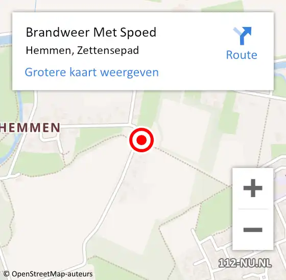 Locatie op kaart van de 112 melding: Brandweer Met Spoed Naar Hemmen, Zettensepad op 2 mei 2023 21:35