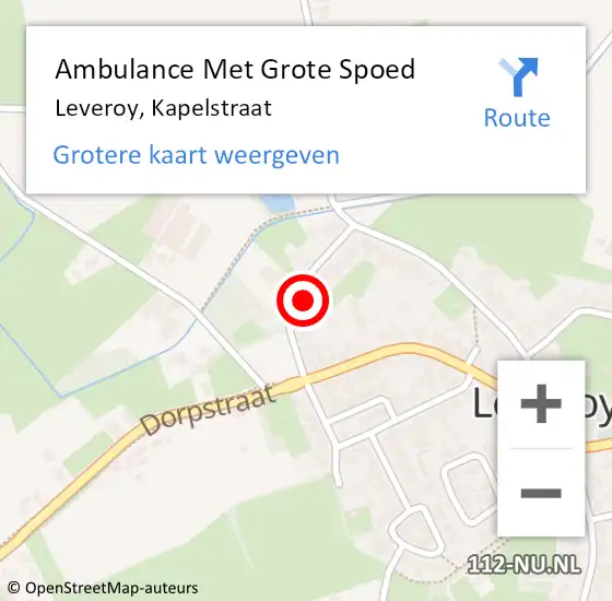 Locatie op kaart van de 112 melding: Ambulance Met Grote Spoed Naar Leveroy, Kapelstraat op 2 mei 2023 21:36