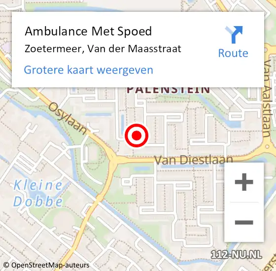 Locatie op kaart van de 112 melding: Ambulance Met Spoed Naar Zoetermeer, Van der Maasstraat op 2 mei 2023 21:44