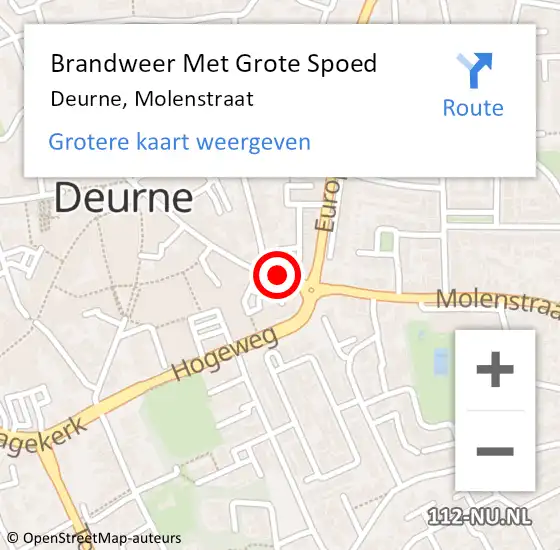 Locatie op kaart van de 112 melding: Brandweer Met Grote Spoed Naar Deurne, Molenstraat op 2 mei 2023 21:57