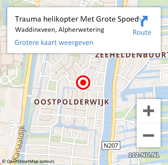 Locatie op kaart van de 112 melding: Trauma helikopter Met Grote Spoed Naar Waddinxveen, Alpherwetering op 2 mei 2023 22:11