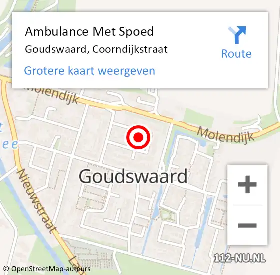 Locatie op kaart van de 112 melding: Ambulance Met Spoed Naar Goudswaard, Coorndijkstraat op 2 mei 2023 22:36