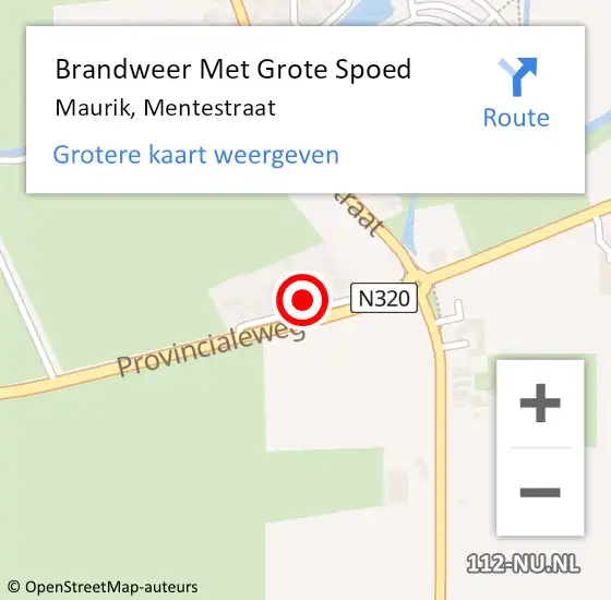 Locatie op kaart van de 112 melding: Brandweer Met Grote Spoed Naar Maurik, Mentestraat op 2 mei 2023 22:57