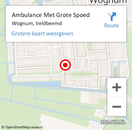 Locatie op kaart van de 112 melding: Ambulance Met Grote Spoed Naar Wognum, Veldbeemd op 3 mei 2023 00:13