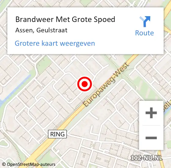 Locatie op kaart van de 112 melding: Brandweer Met Grote Spoed Naar Assen, Geulstraat op 3 mei 2023 02:19