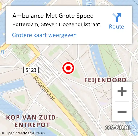 Locatie op kaart van de 112 melding: Ambulance Met Grote Spoed Naar Rotterdam, Steven Hoogendijkstraat op 3 mei 2023 02:25