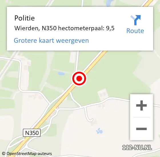 Locatie op kaart van de 112 melding: Politie Wierden, N350 hectometerpaal: 9,5 op 3 mei 2023 07:36