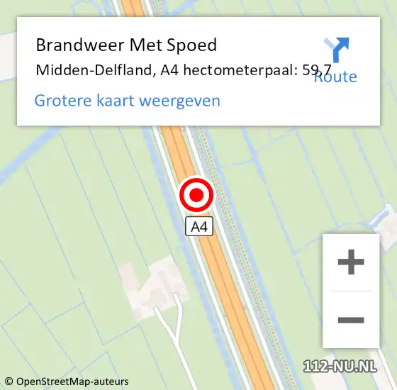 Locatie op kaart van de 112 melding: Brandweer Met Spoed Naar Midden-Delfland, A4 hectometerpaal: 59,7 op 3 mei 2023 08:34