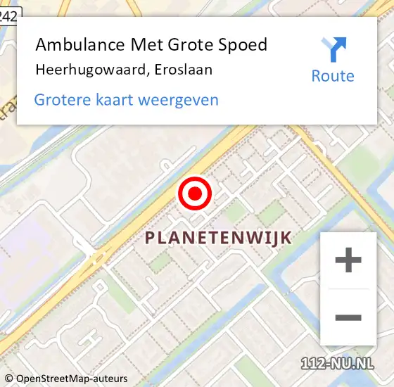 Locatie op kaart van de 112 melding: Ambulance Met Grote Spoed Naar Heerhugowaard, Eroslaan op 3 mei 2023 08:38