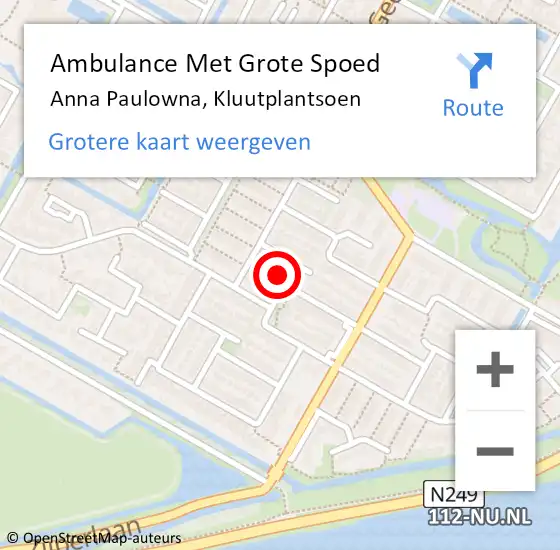 Locatie op kaart van de 112 melding: Ambulance Met Grote Spoed Naar Anna Paulowna, Kluutplantsoen op 3 mei 2023 09:13