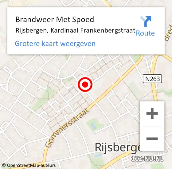 Locatie op kaart van de 112 melding: Brandweer Met Spoed Naar Rijsbergen, Kardinaal Frankenbergstraat op 3 mei 2023 09:31