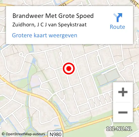 Locatie op kaart van de 112 melding: Brandweer Met Grote Spoed Naar Zuidhorn, J C J van Speykstraat op 3 mei 2023 09:31