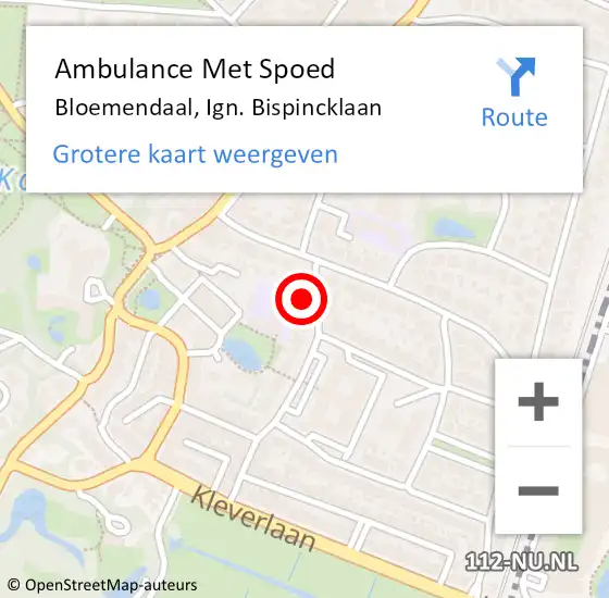 Locatie op kaart van de 112 melding: Ambulance Met Spoed Naar Bloemendaal, Ign. Bispincklaan op 3 mei 2023 09:31