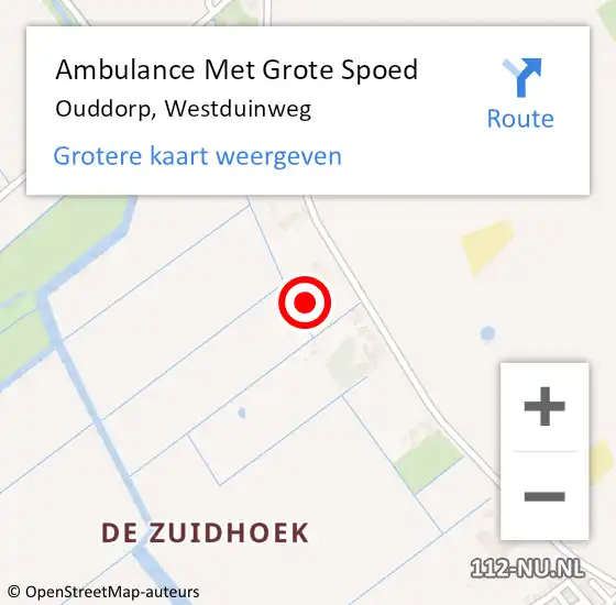 Locatie op kaart van de 112 melding: Ambulance Met Grote Spoed Naar Ouddorp, Westduinweg op 3 mei 2023 09:58