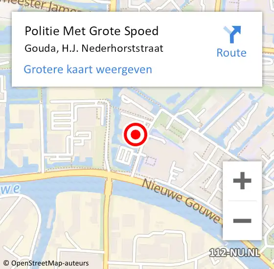 Locatie op kaart van de 112 melding: Politie Met Grote Spoed Naar Gouda, H.J. Nederhorststraat op 3 mei 2023 10:09