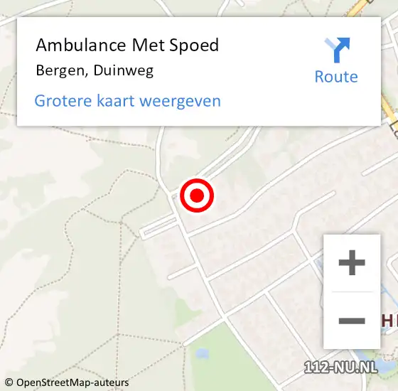 Locatie op kaart van de 112 melding: Ambulance Met Spoed Naar Bergen, Duinweg op 3 mei 2023 10:33