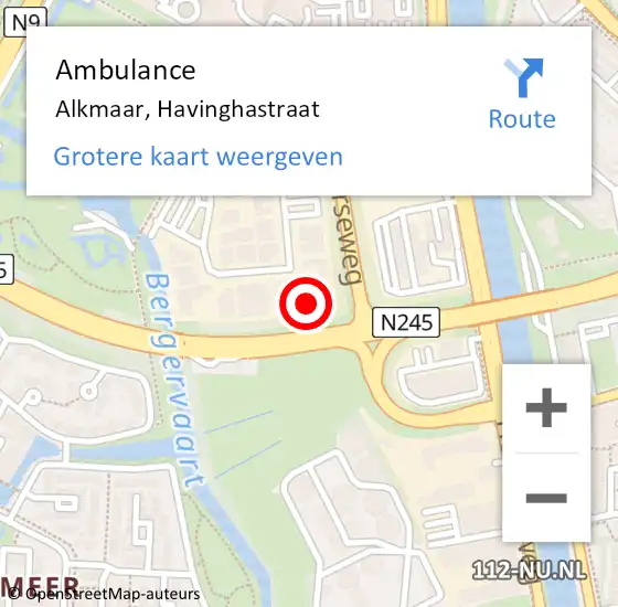 Locatie op kaart van de 112 melding: Ambulance Alkmaar, Havinghastraat op 3 mei 2023 10:48