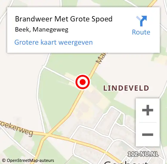 Locatie op kaart van de 112 melding: Brandweer Met Grote Spoed Naar Beek, Manegeweg op 3 mei 2023 10:50