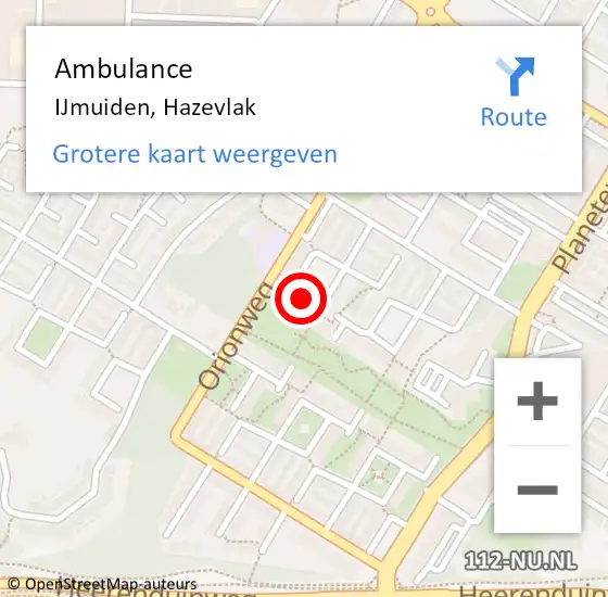 Locatie op kaart van de 112 melding: Ambulance IJmuiden, Hazevlak op 3 mei 2023 11:09