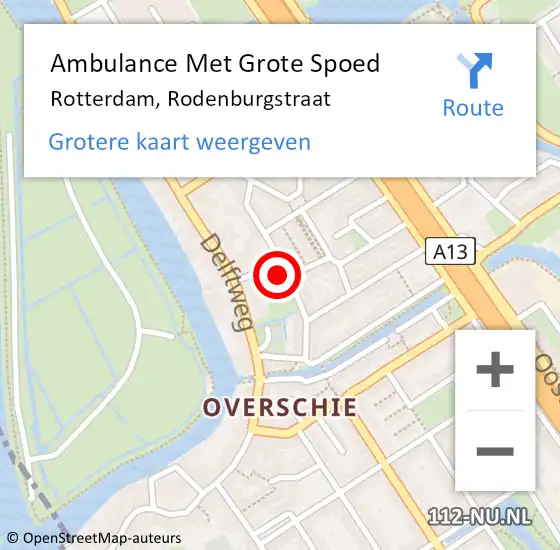 Locatie op kaart van de 112 melding: Ambulance Met Grote Spoed Naar Rotterdam, Rodenburgstraat op 3 mei 2023 12:07