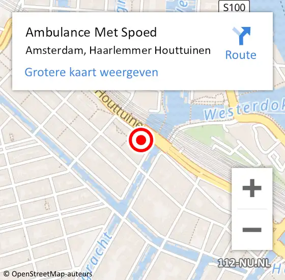 Locatie op kaart van de 112 melding: Ambulance Met Spoed Naar Amsterdam, Haarlemmer Houttuinen op 3 mei 2023 12:25