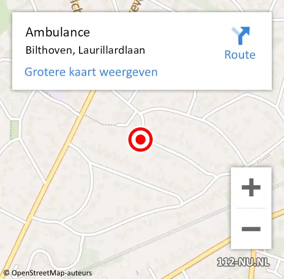 Locatie op kaart van de 112 melding: Ambulance Bilthoven, Laurillardlaan op 24 augustus 2014 08:53