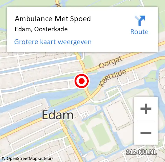 Locatie op kaart van de 112 melding: Ambulance Met Spoed Naar Edam, Oosterkade op 3 mei 2023 12:58