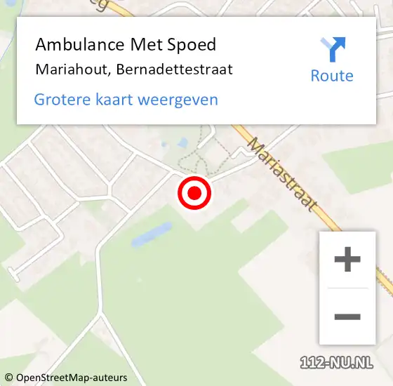 Locatie op kaart van de 112 melding: Ambulance Met Spoed Naar Mariahout, Bernadettestraat op 24 augustus 2014 08:54