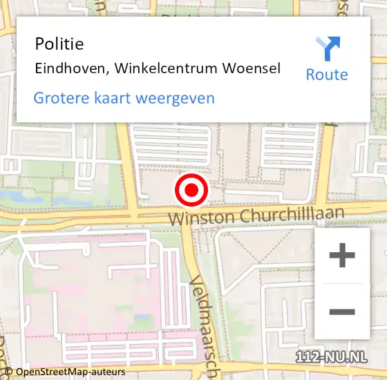 Locatie op kaart van de 112 melding: Politie Eindhoven, Winkelcentrum Woensel op 3 mei 2023 13:17