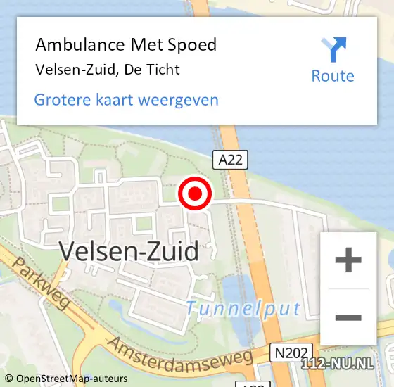 Locatie op kaart van de 112 melding: Ambulance Met Spoed Naar Velsen-Zuid, De Ticht op 3 mei 2023 13:47