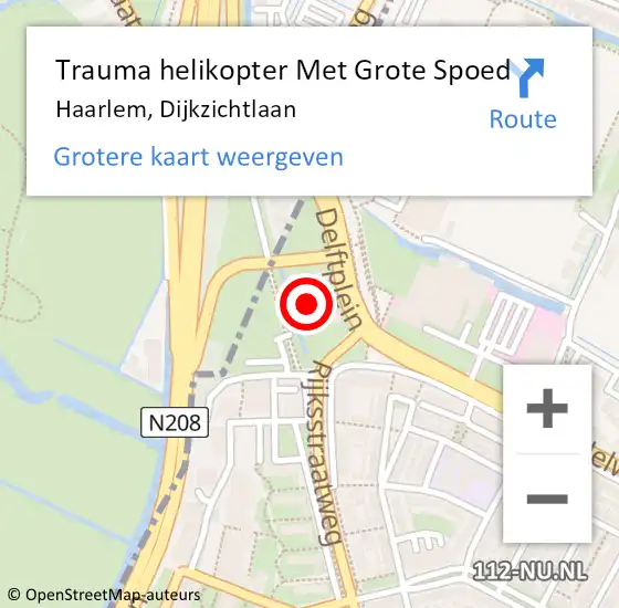 Locatie op kaart van de 112 melding: Trauma helikopter Met Grote Spoed Naar Haarlem, Dijkzichtlaan op 3 mei 2023 14:06