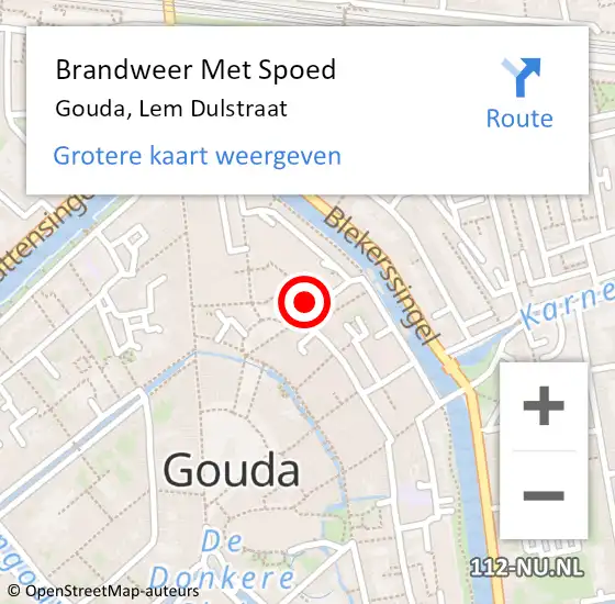 Locatie op kaart van de 112 melding: Brandweer Met Spoed Naar Gouda, Lem Dulstraat op 3 mei 2023 14:44