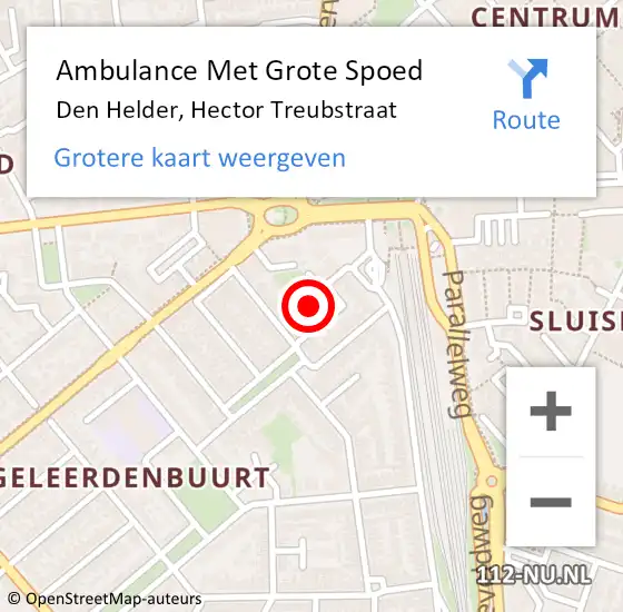 Locatie op kaart van de 112 melding: Ambulance Met Grote Spoed Naar Den Helder, Hector Treubstraat op 3 mei 2023 15:08