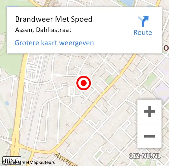 Locatie op kaart van de 112 melding: Brandweer Met Spoed Naar Assen, Dahliastraat op 3 mei 2023 15:26