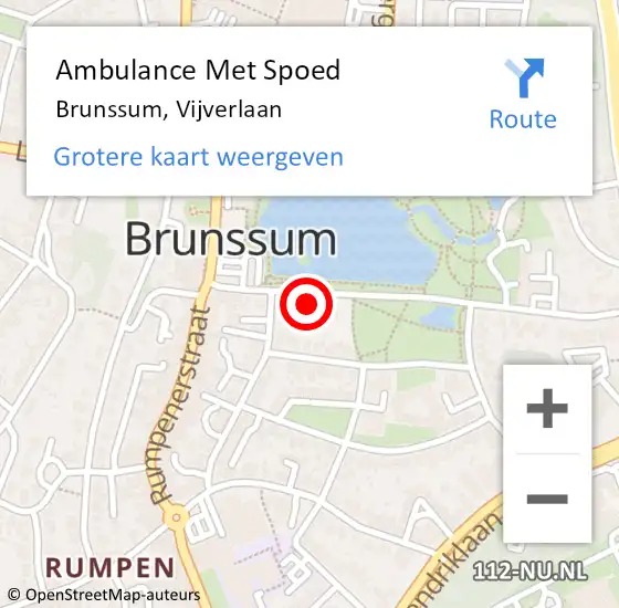 Locatie op kaart van de 112 melding: Ambulance Met Spoed Naar Brunssum, Vijverlaan op 3 mei 2023 15:31