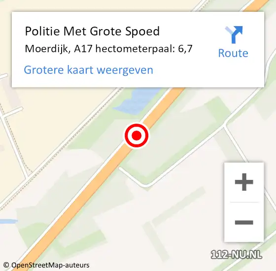 Locatie op kaart van de 112 melding: Politie Met Grote Spoed Naar Moerdijk, A17 hectometerpaal: 6,7 op 3 mei 2023 15:40