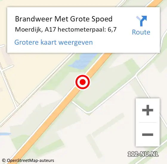 Locatie op kaart van de 112 melding: Brandweer Met Grote Spoed Naar Moerdijk, A17 hectometerpaal: 6,7 op 3 mei 2023 15:41