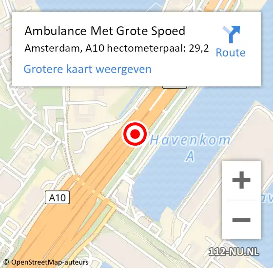 Locatie op kaart van de 112 melding: Ambulance Met Grote Spoed Naar Amsterdam, A10 hectometerpaal: 29,2 op 3 mei 2023 15:50