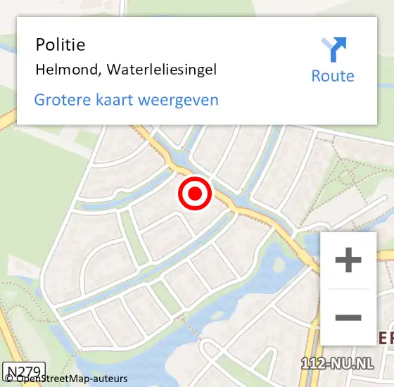 Locatie op kaart van de 112 melding: Politie Helmond, Waterleliesingel op 3 mei 2023 16:04