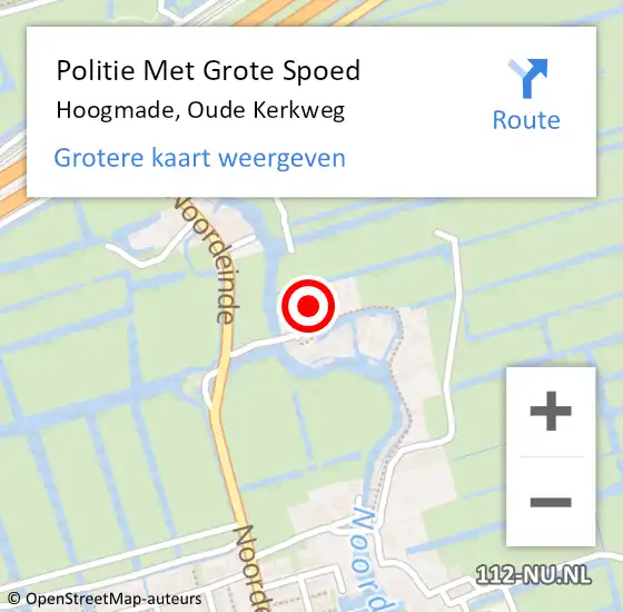 Locatie op kaart van de 112 melding: Politie Met Grote Spoed Naar Hoogmade, Oude Kerkweg op 3 mei 2023 16:41