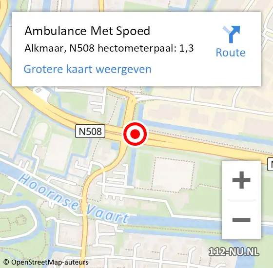 Locatie op kaart van de 112 melding: Ambulance Met Spoed Naar Alkmaar, N508 hectometerpaal: 1,3 op 3 mei 2023 16:43