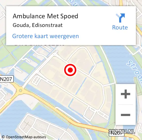 Locatie op kaart van de 112 melding: Ambulance Met Spoed Naar Gouda, Edisonstraat op 3 mei 2023 16:59