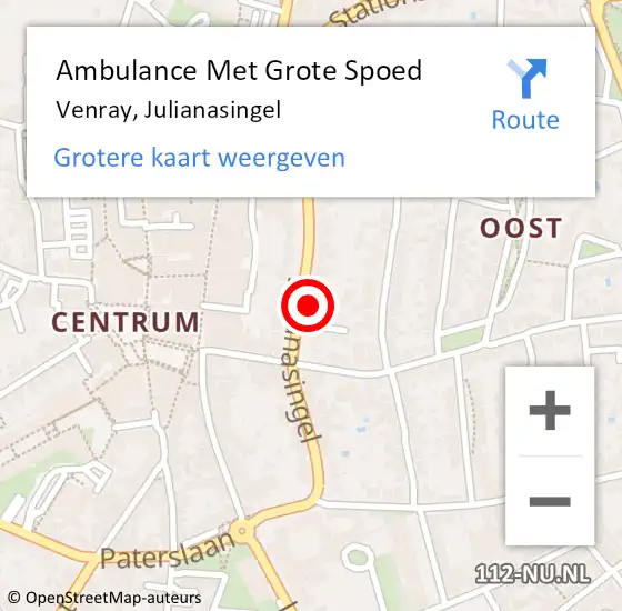 Locatie op kaart van de 112 melding: Ambulance Met Grote Spoed Naar Venray, Julianasingel op 3 mei 2023 17:12