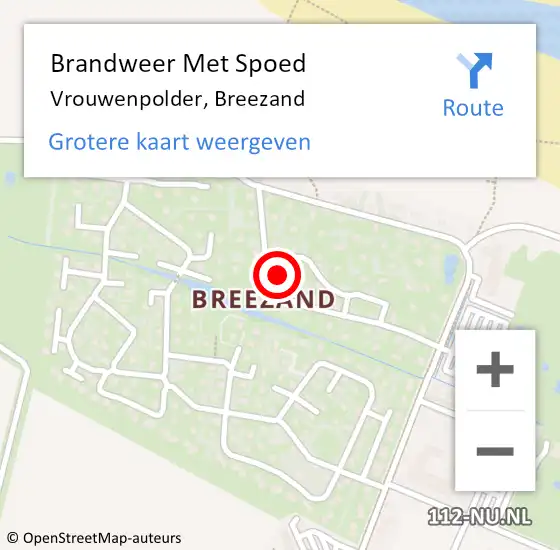 Locatie op kaart van de 112 melding: Brandweer Met Spoed Naar Vrouwenpolder, Breezand op 3 mei 2023 17:46